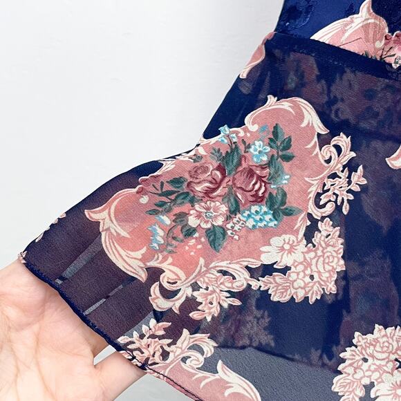 Vintage J.O. Intimates Blue Chiffon/Satin Floral Lingerie Slip - Picture 4 of 9